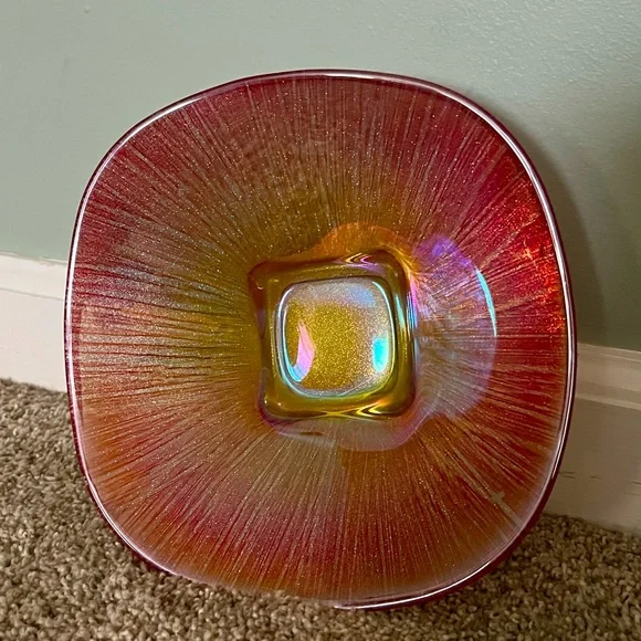 One of a kind Brilliant Chameleon Multi-color Sparkle glass art Dish